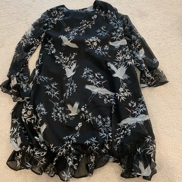 Black dress with crane and plum blossom pattern, S - Picture 4 of 4